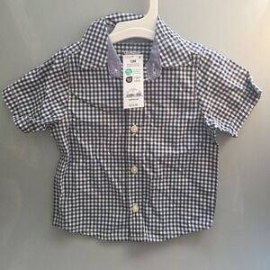 Oshkosh B'gosh Boys 12M Navy & White Checkered Button up Dress Shirt